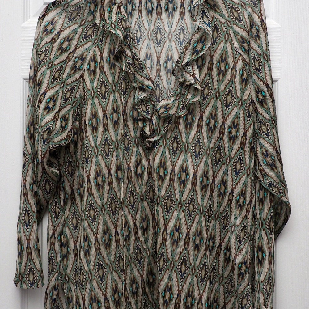 Massimo Dutti Geometric Ruffle Blouse - Black, Green, Cream